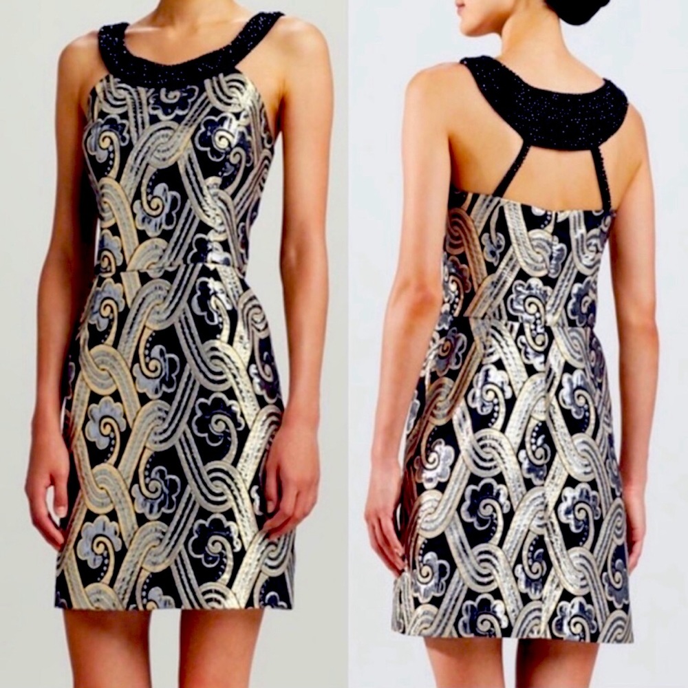BRAND NWOT LILLY PULITZER SYDNEY DRESS BLACK "METALLIC VINTAGE BROCADE" SIZE 0